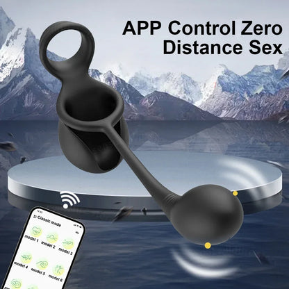 Tragbarer Hodensack Rollender Penis Trainer Stimulator Cock Ring mit 9 Vibrationsmodi