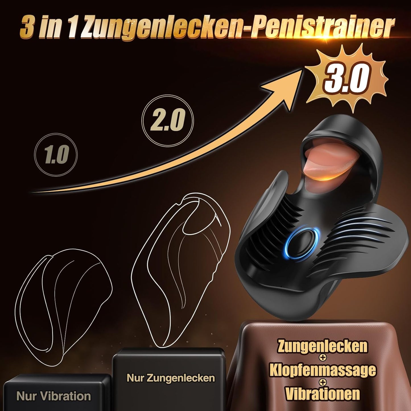 2 in 1 Penistrainer Elektrische Eichelvibrator mit 10 Leckmodi + 10 Schlagmodi