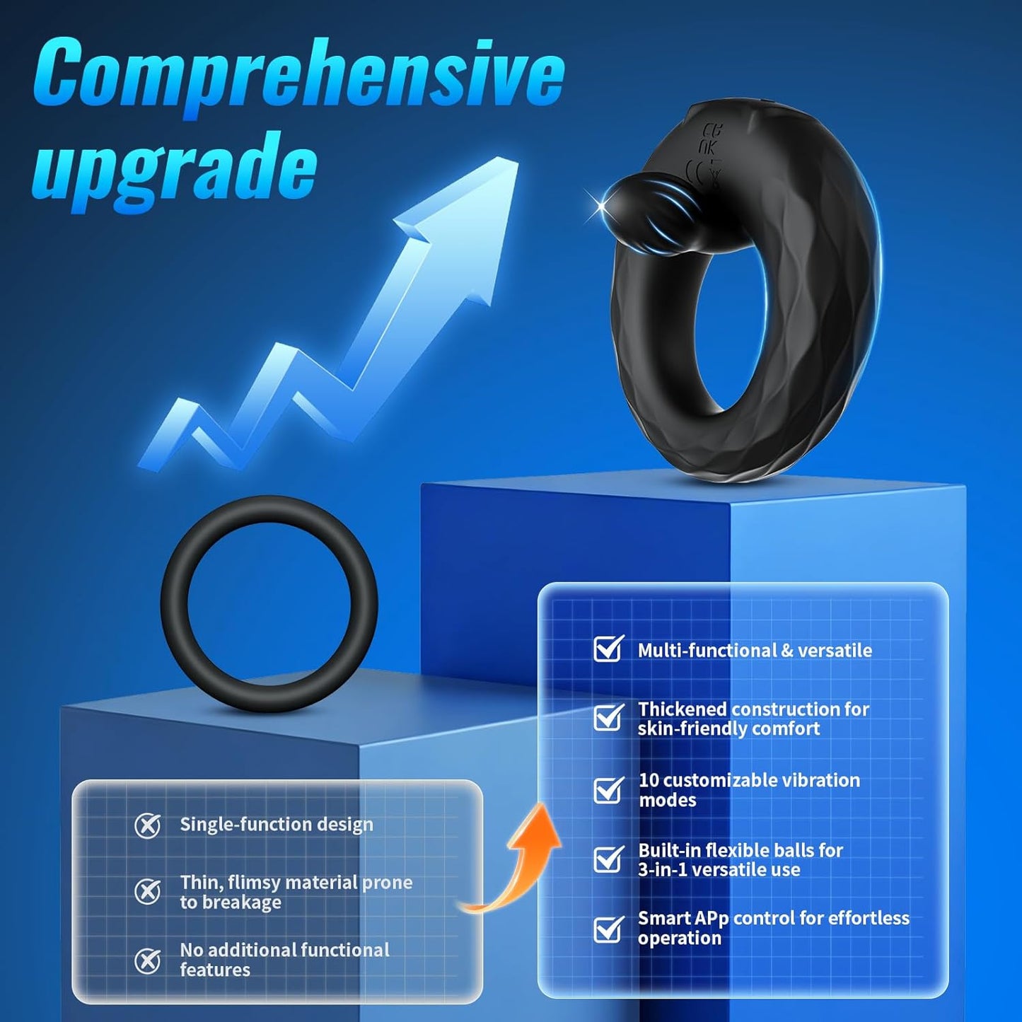 APP Pleasure Cock Ring Penis Vibrator Hodenstimulator mit 9 Vibrationsmodi