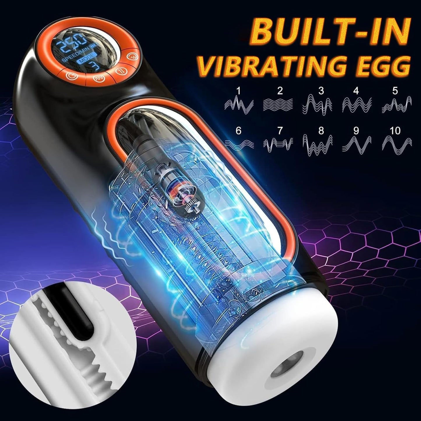 3 IN 1 Elektrischer Masturbatoren Stroker mit 10 Vibrations + 10 Stoßmodi + 4 Saugmodi