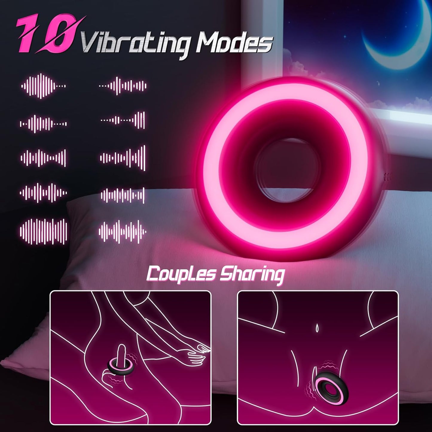 Penisring Vibratoren Cockringe Stimulator mit 10 Verschiedene Vibrationsmodi