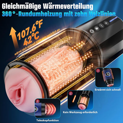 KI-Interaktion 360° Schnellheiz Masturbatoren Penis Stroker Blowjob mit 5 Stufiges schnelles