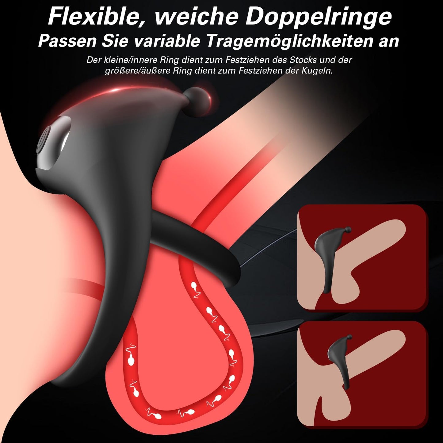 Dual Penisringe Dehnbarer Vibratorensets Penis Stimulation mit 10 Stark Vibrationen