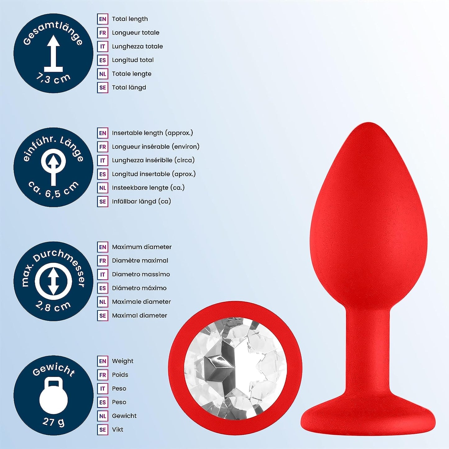 Silicone Anal Plug Small with Crystal Butt Plug 