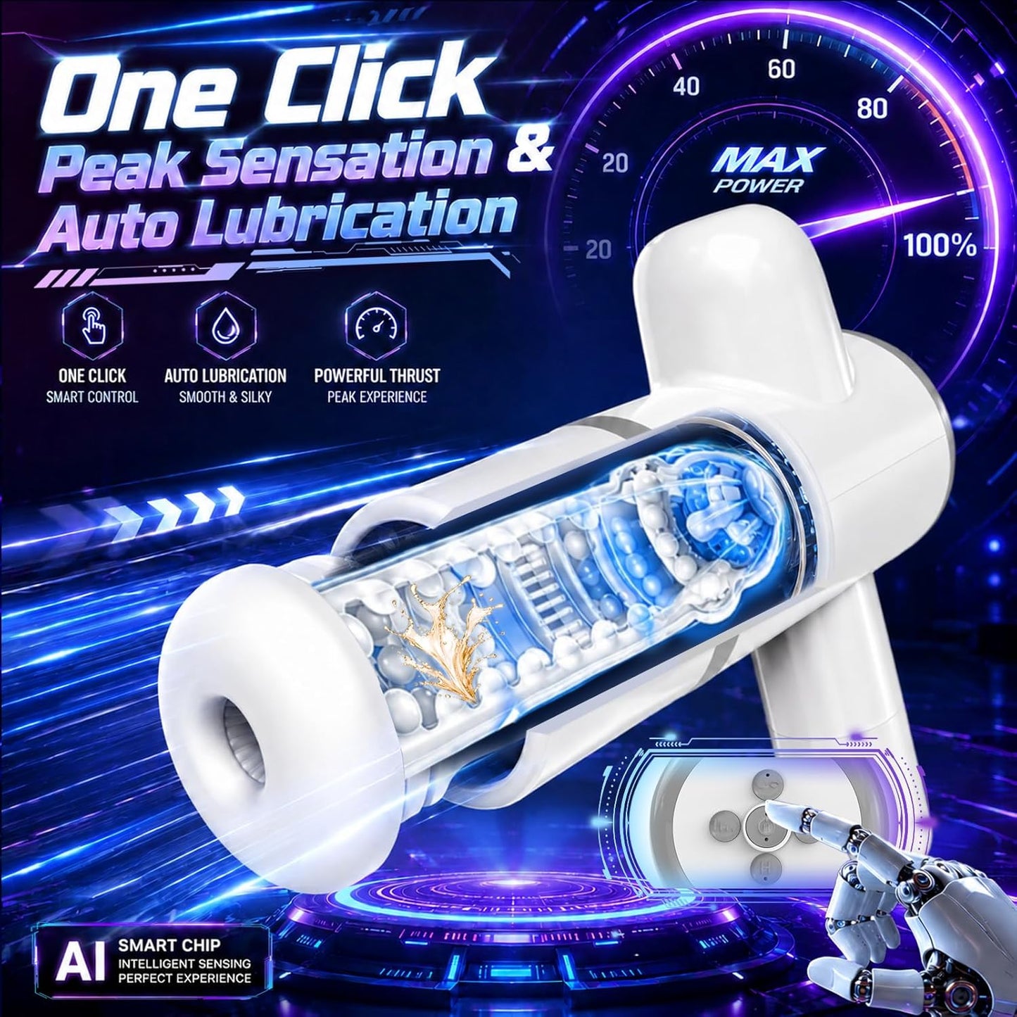 Freihändig Bedienbarer Automatischer Masturbator Blowjob Machine mit 8 Stoß & Saugmodi