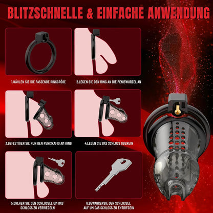 Chastity Cage Peniskafig Keuschheitskafig Harnröhrendilatator mit 6 Penisringen