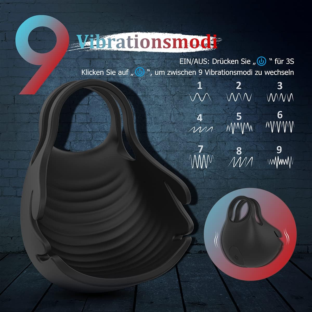 Doppeltem Hoden Vibrator Stimulator Penistrainer mit 9 Vibrationsmodi