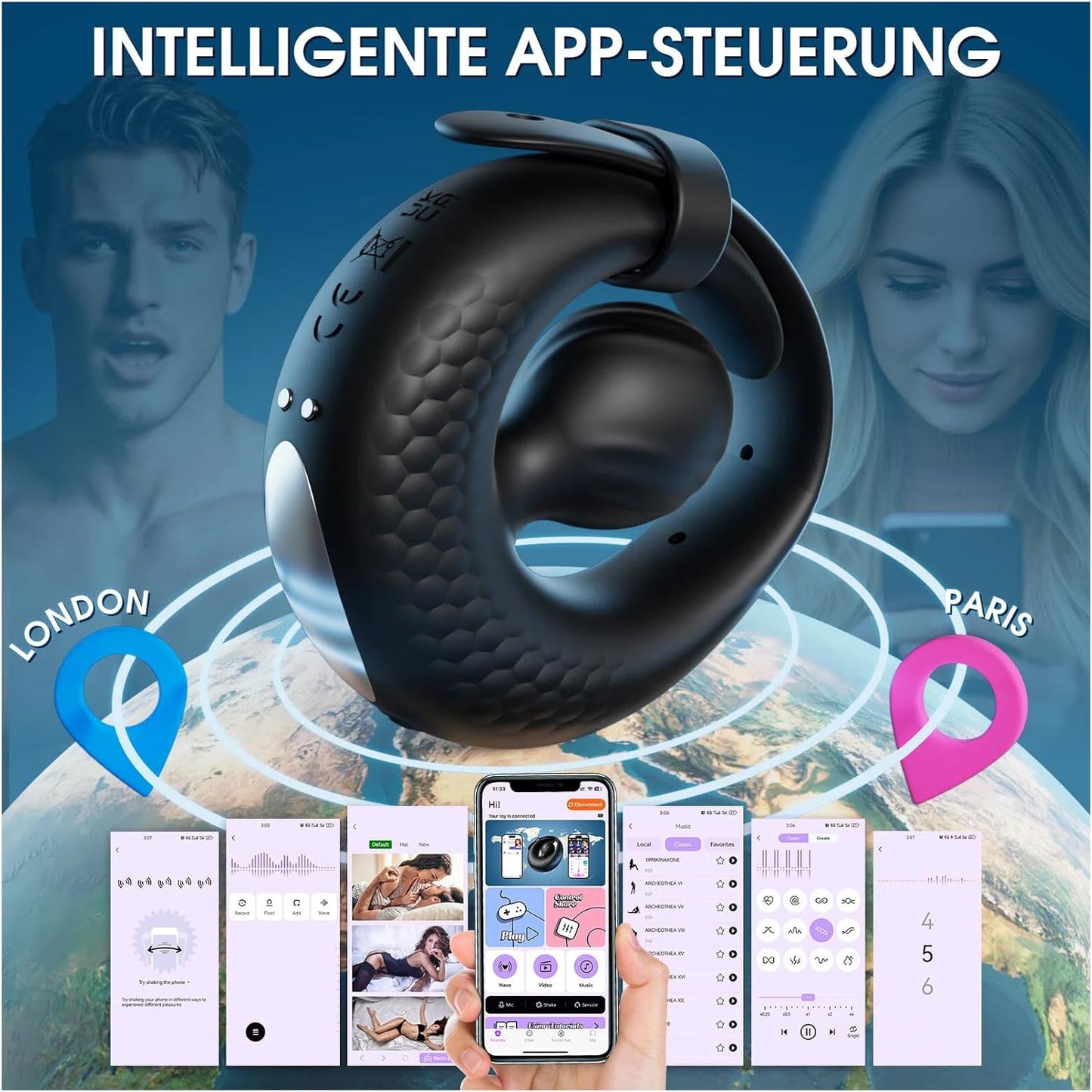 Verstellbarer Penisring Vibrator Perlen-Hodenring Stimulator mit 10 Vibrationsmodi
