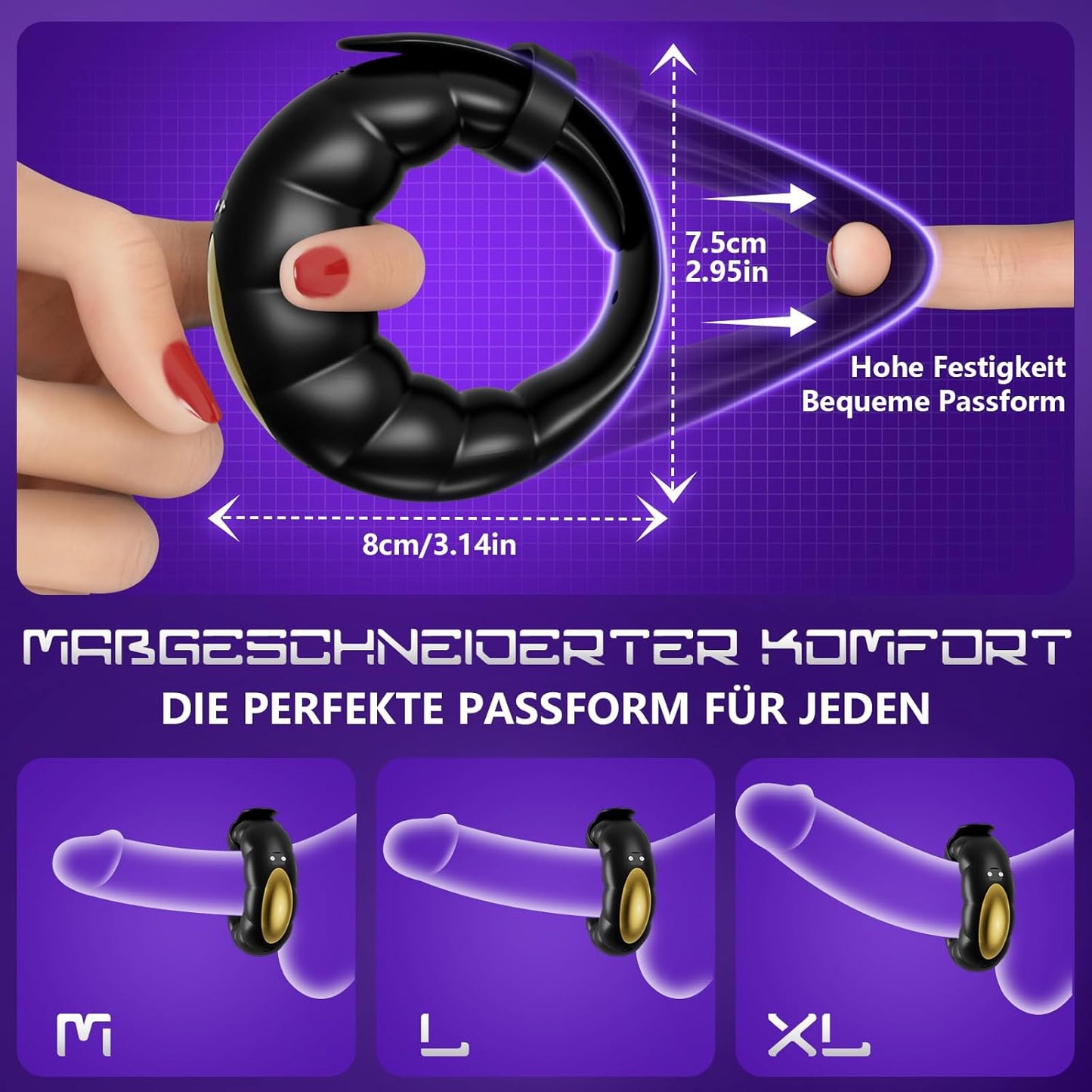 Doppelmotor Verstellbarem Penisring Vibrator mit 10 Vibrationsmodi