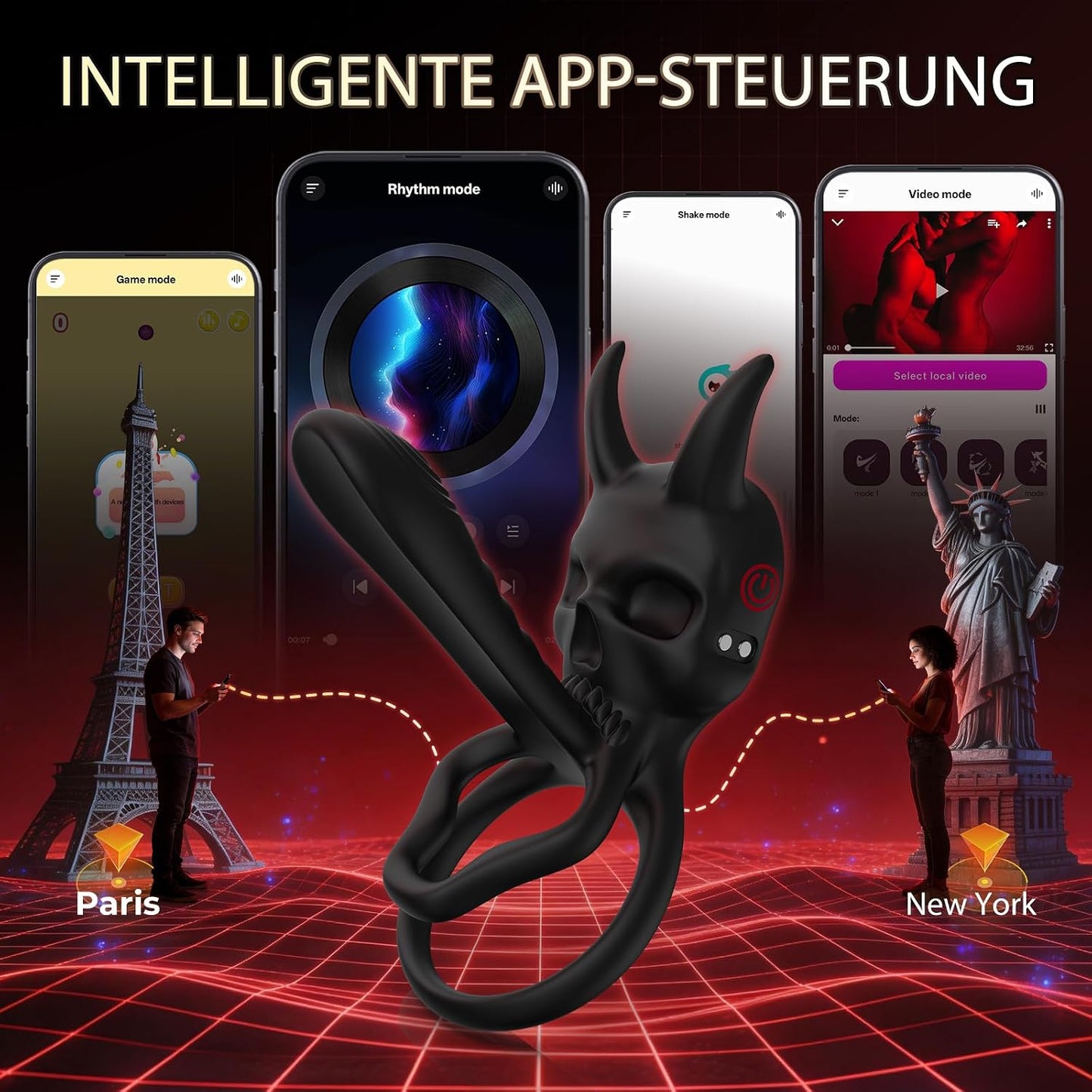 4 IN 1 Penisring Vibrator Hodenring Klitoris & G-Punkt Stimulator mit 9 Vibrations