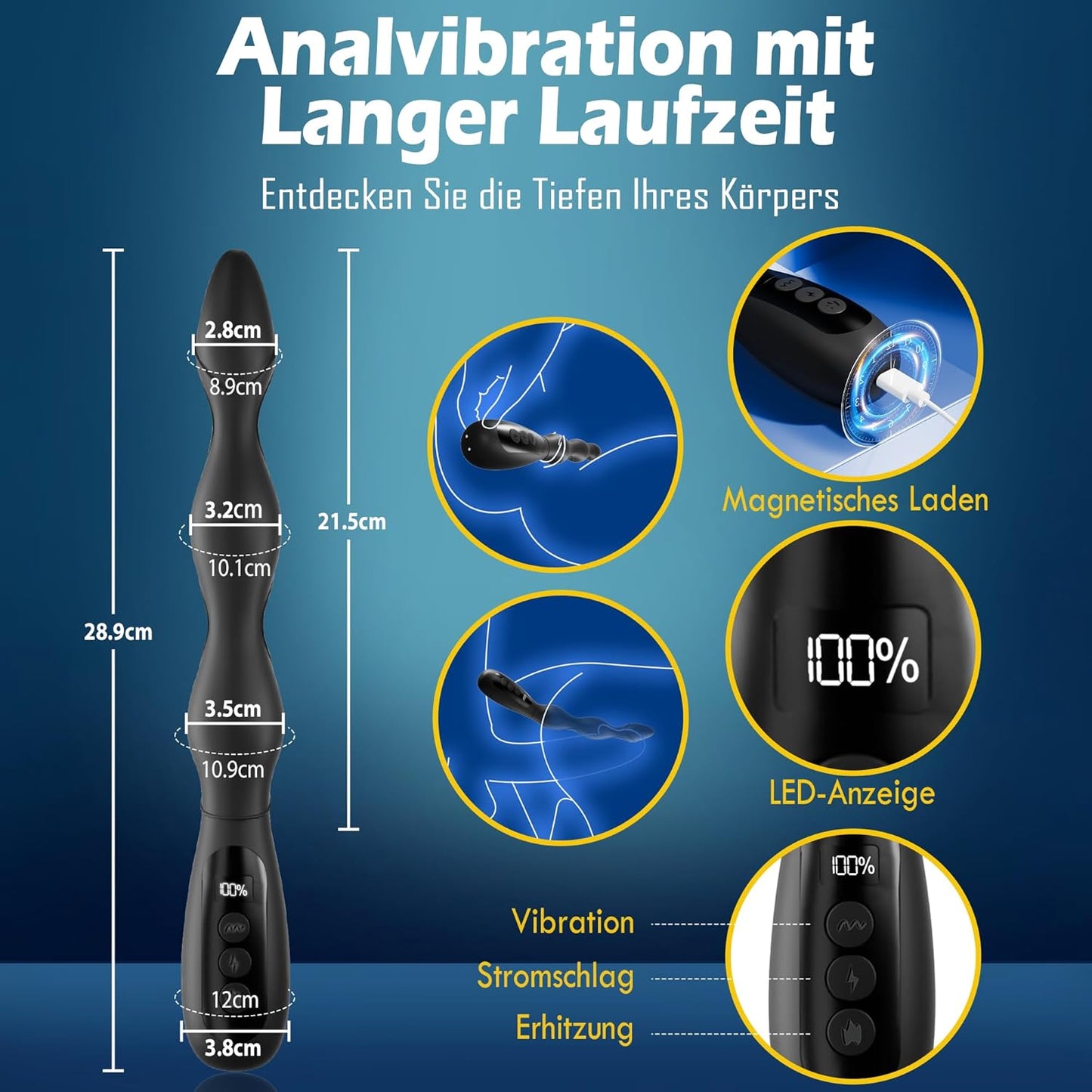 Elektroshock Prostata Stimulator Analplug mit 10 Vibrationsmodi & 3 Heizmodi