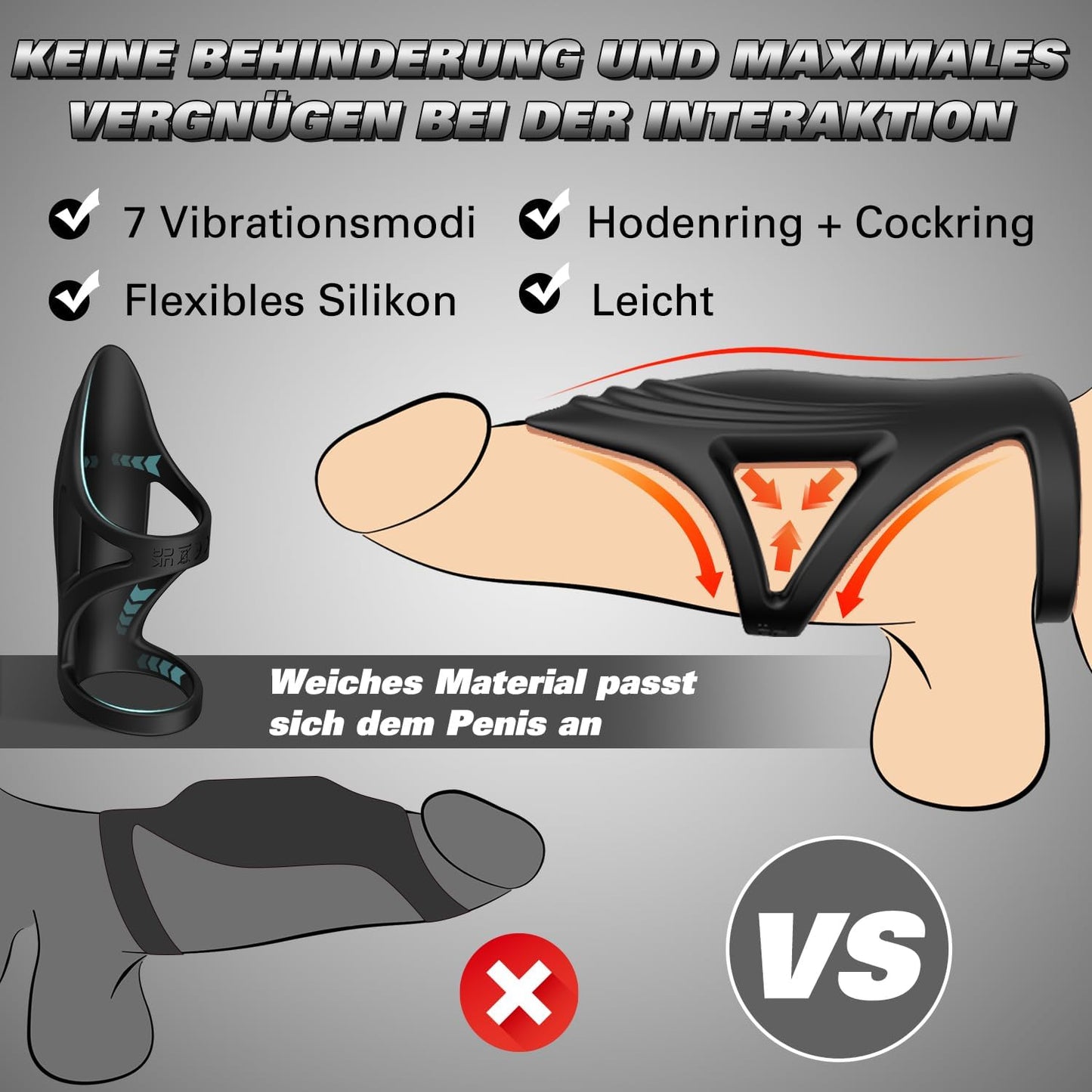 Dubbele cockring cockring vibrator penisring met 7 vibratiestanden 