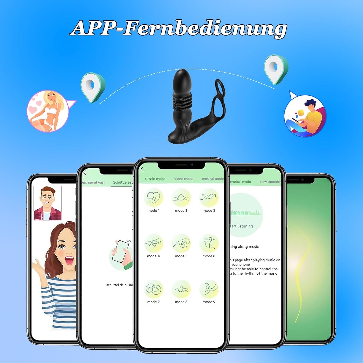 APP Analvibratoren Penisring Prostata Stimulation Anal Vibrator mit 9 Teleskop Vibrationsmodi