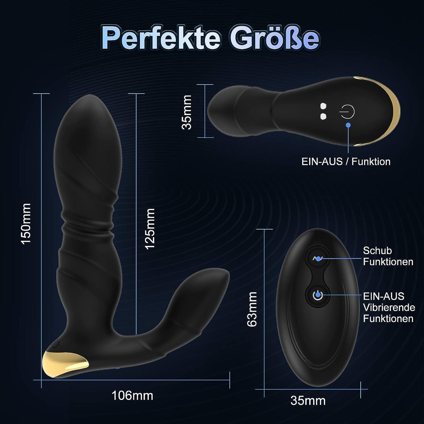 Stuwkracht anale vibrator prostaatstimulator met 8 vibratiemodi 8 telescopische modi 