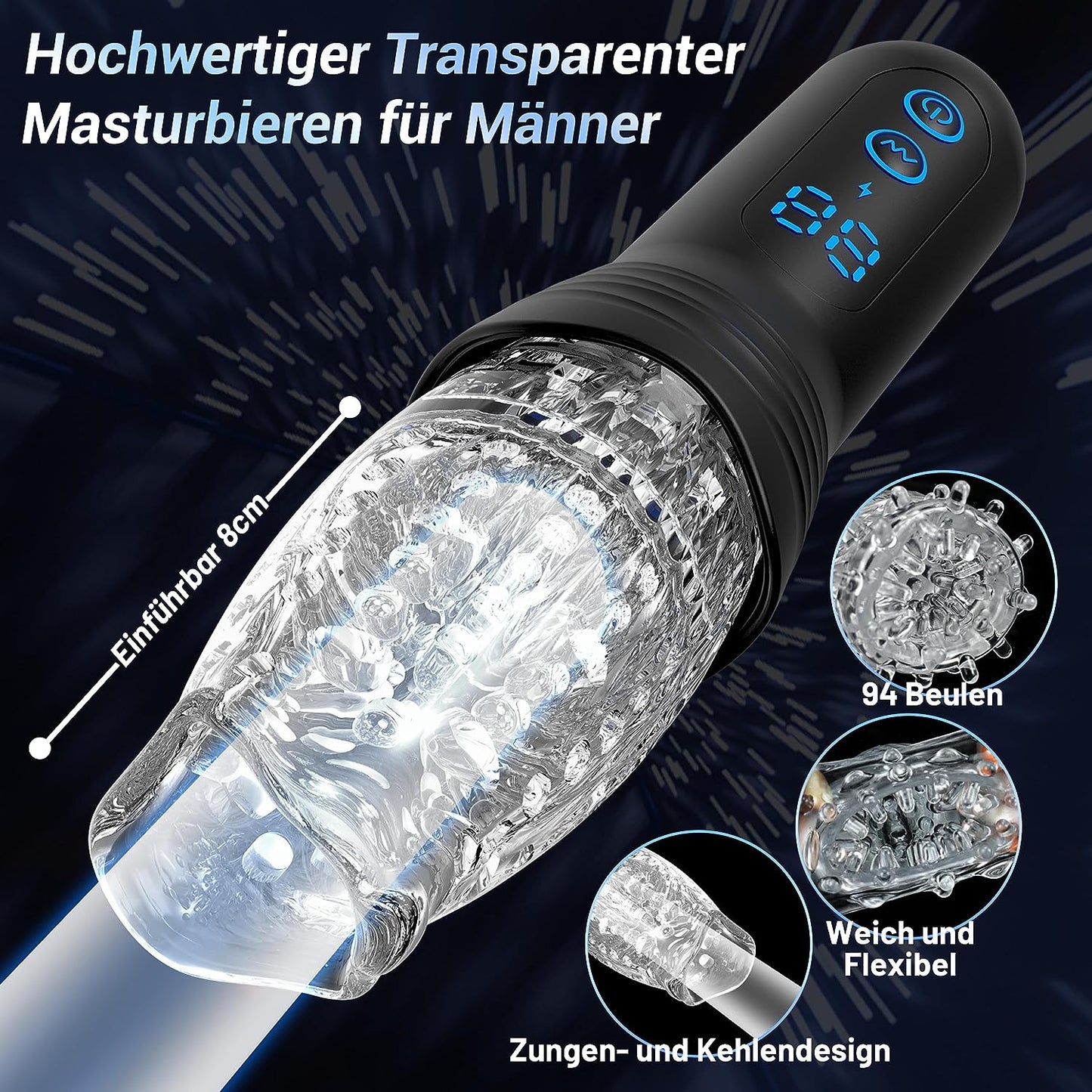 Electric masturbator with 9 vibration, rotation and telescopic modes 