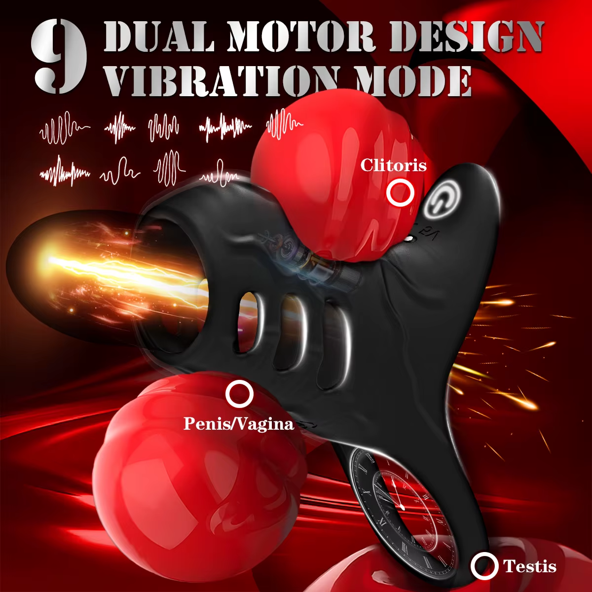 Vibrierender Ejakulationsverzögerung Penisvergrößerung Cock Ring mit 9 Vibrationsmodi