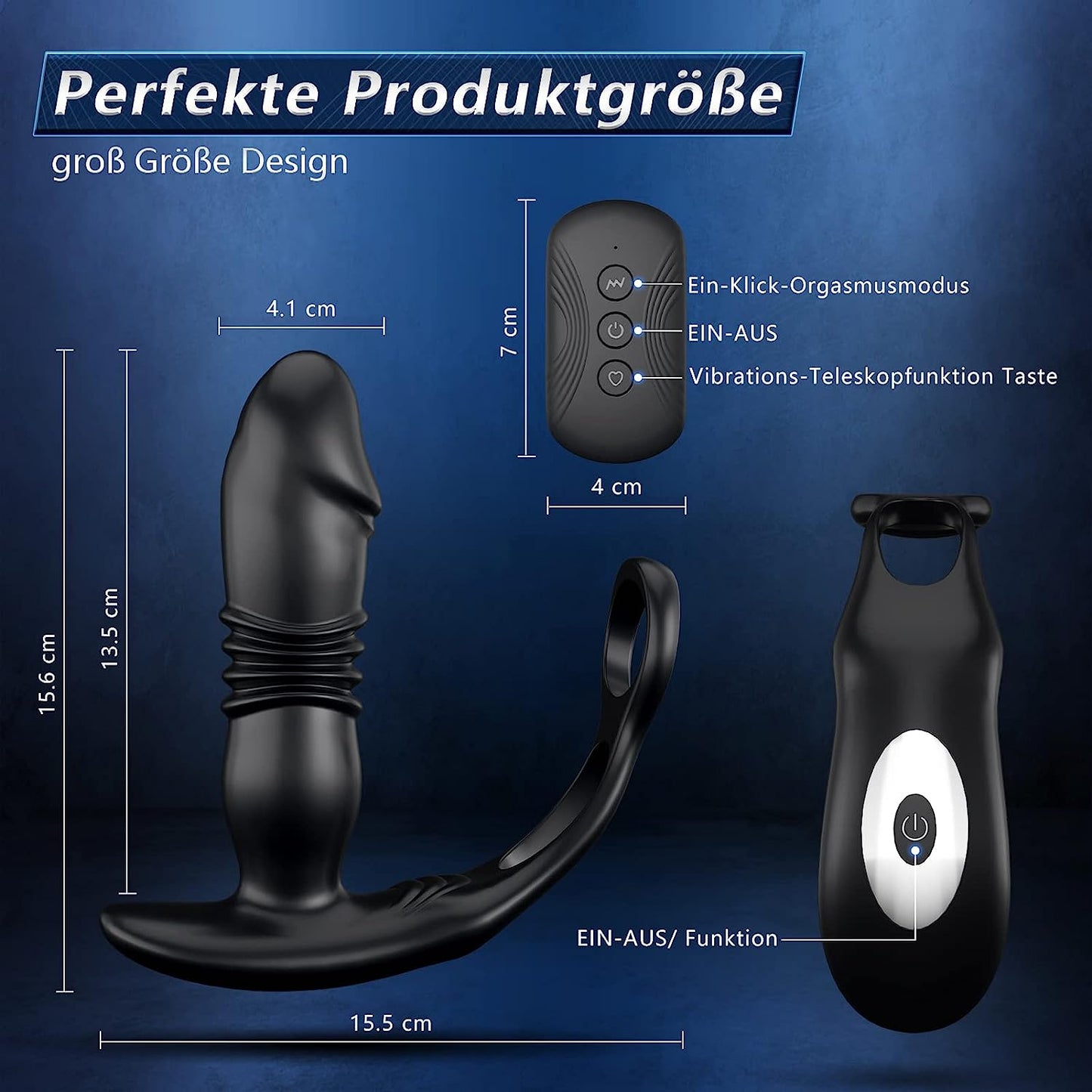 SAUL 3 Telescopic 12 Vibration Double Cock Ring Prostate Vibrator 