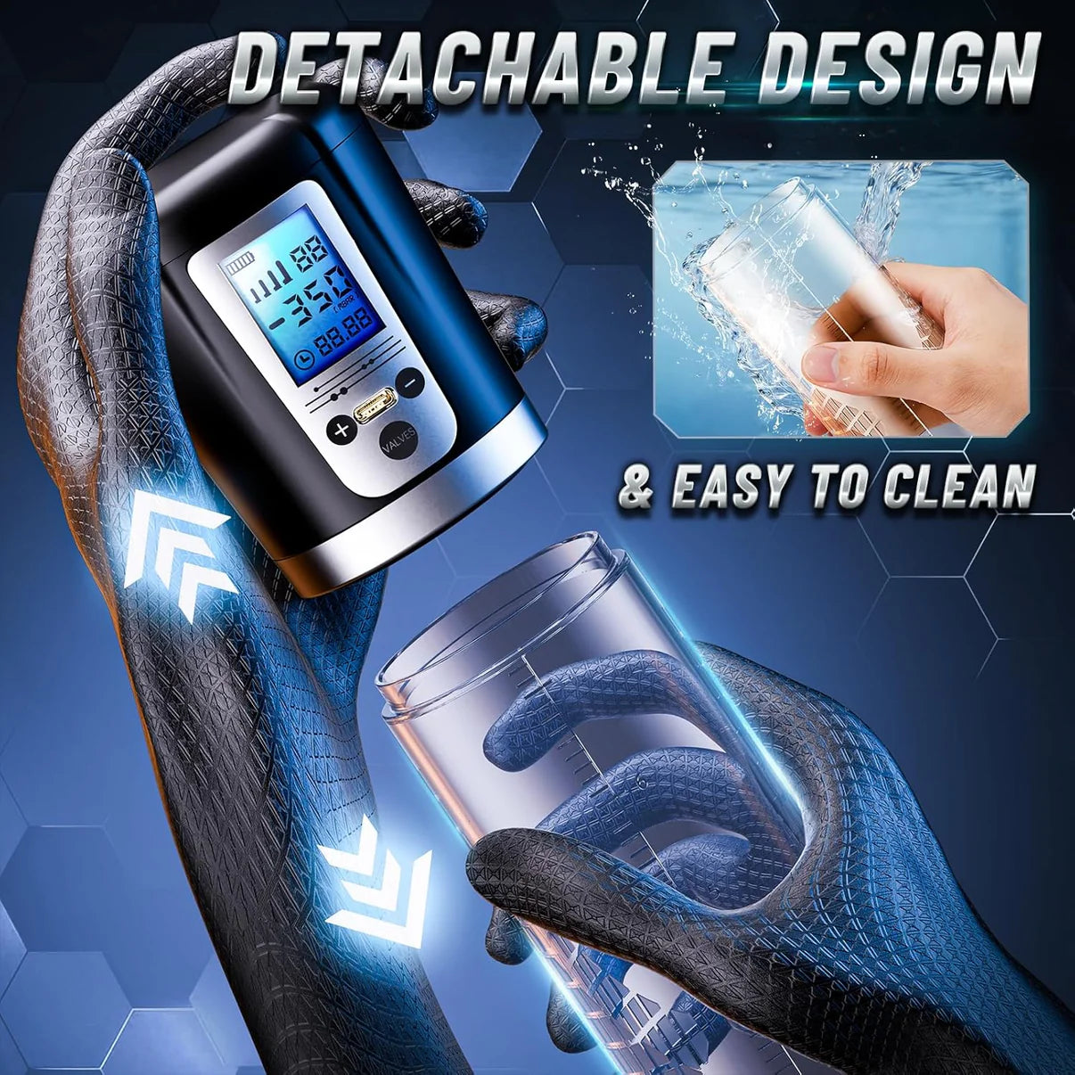 LED-Digitalanzeige Elektrische Penis Vakuumpumpe Masturbator mit 4 Saugintensitäten