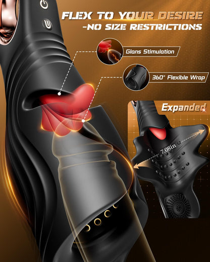 Aufklappbarer Penis Trainer Vibrator Masturbator mit 10 Vibrations & Zungenlecken Modi