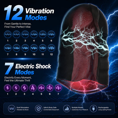 Elektro Schock Eichel Vibrator Penis Trainer Stimulator mit 12 Vibrationsmodi & 7 Stromschlag