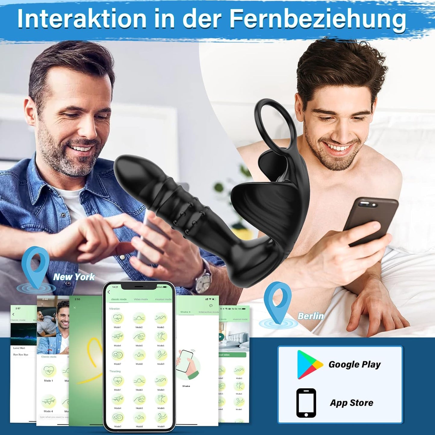 Intelligente App-Steuerung Analvibratoren Prostata Vibrator mit 9 Teleskopmodi 9 Vibrationsmodi