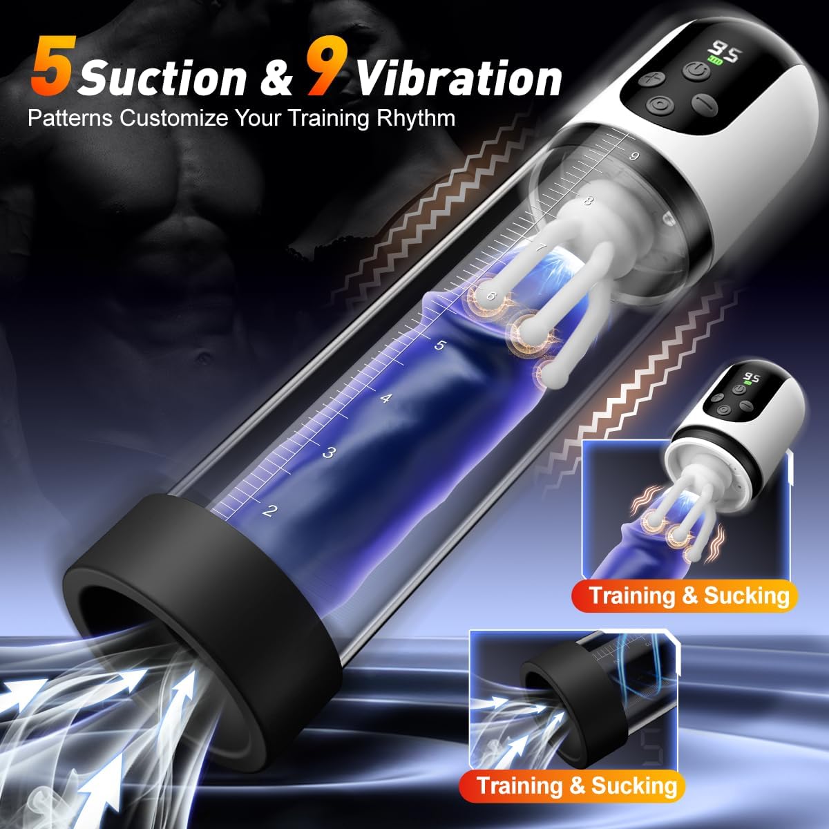 3 IN 1 Penisvergrößerer Penispumpe Masturbator Eicheltrainer mit 5 Saug & 9 Vibrationsmodi