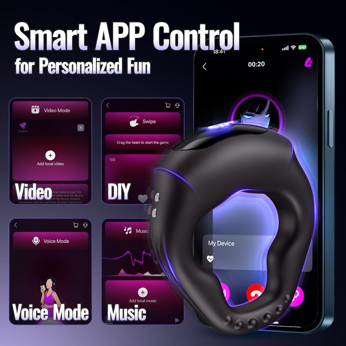 Smart APP Steuerung Wrap-Around Cock Ring Penis Trainer Vibrator mit 10 Vibrationsmodi