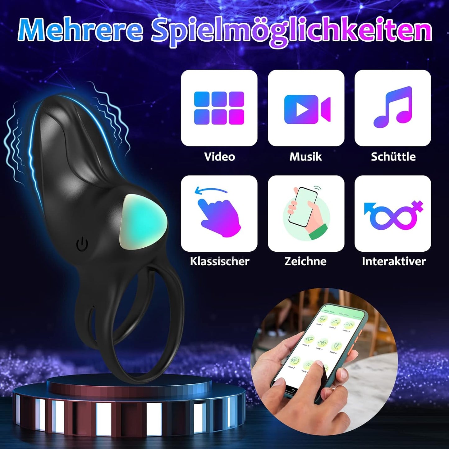 APP &amp; remote control &amp; button control cock ring penis vibrator with 9 strong vibration modes 