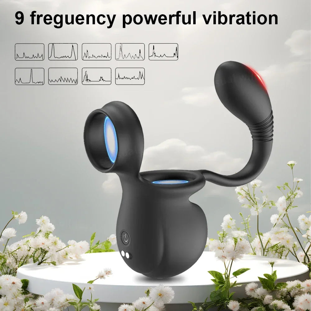 Tragbarer Hodensack Rollender Penis Trainer Stimulator Cock Ring mit 9 Vibrationsmodi
