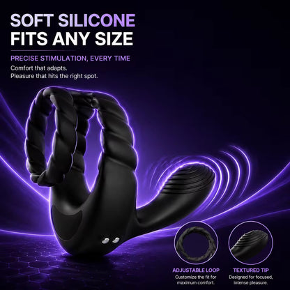 3 IN 1 Cock Ring Penisrainer Vibrator Hoden Stimulator Dammstimulationmit 10 Vibrationsmodi