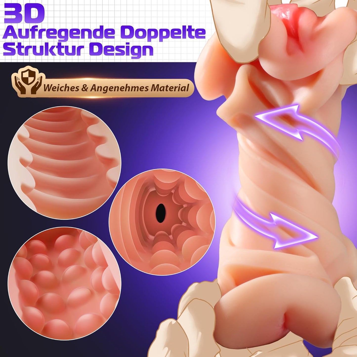 3 IN 1 Realistischer Elektrischer Masturbator Penistrainer mit 10 Leistungsstarke Vibrationen