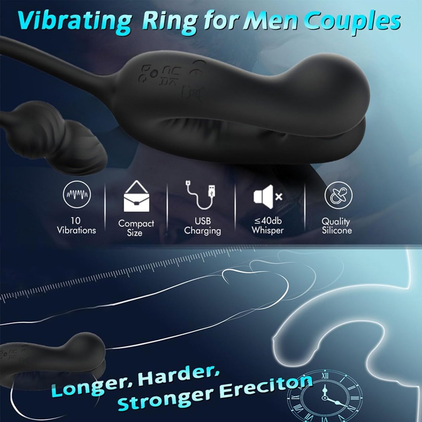 Penisring Butt Plug Penis Massagegerät Trainer mit 10 Vibrationsmodi + 10 Teleskopmodi