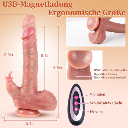 4 in 1 Realistischer Dildo mit 10 Vibrationsmodi & 7 Schubmodi & 7 Rotationsmodi