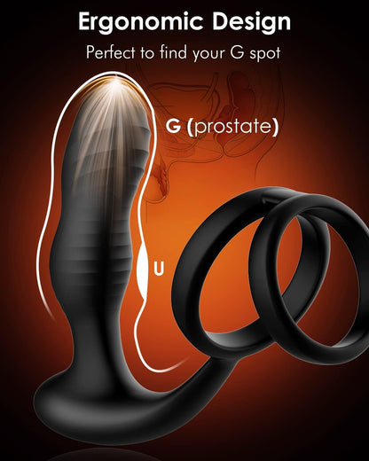 Analplug Vibrator Prostata Massagegerät mit Doppeltem Penisring und 7 Vibrationsmodi