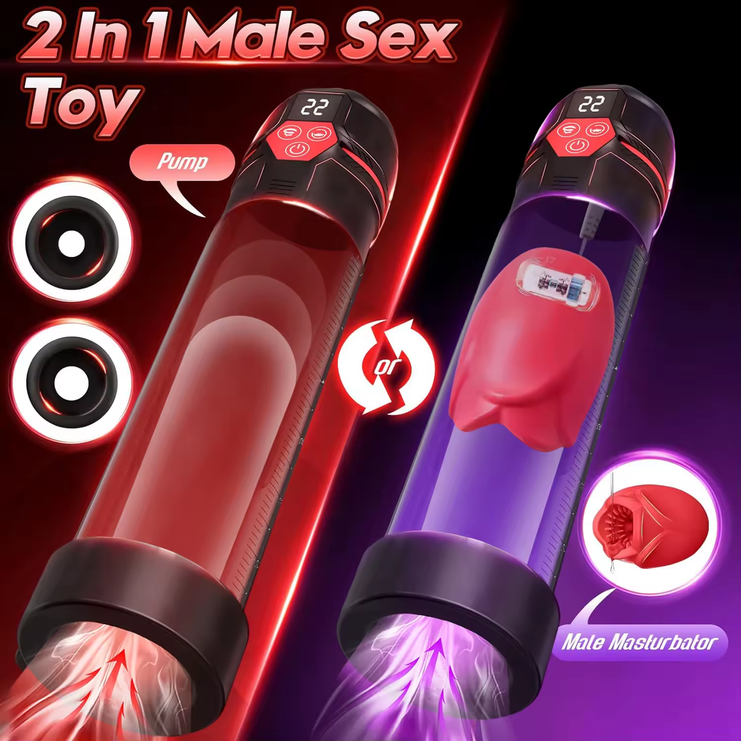 LCD-Display Penispumpe Penisverlängerer Masturbator mit 4 Druckstufen und 9 Saugfunktionen