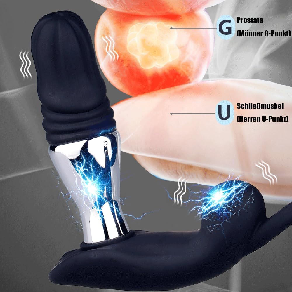 E-stim Penisring Analvibratoren mit 10 Vibration & Teleskopisch & 6 Elektroshockmodi