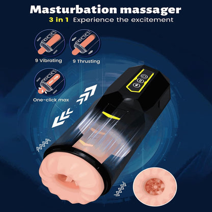 Elektrischer Masturbator Penistrainer mit 9 Vibrationsmodi und 9 Teleskopmodi