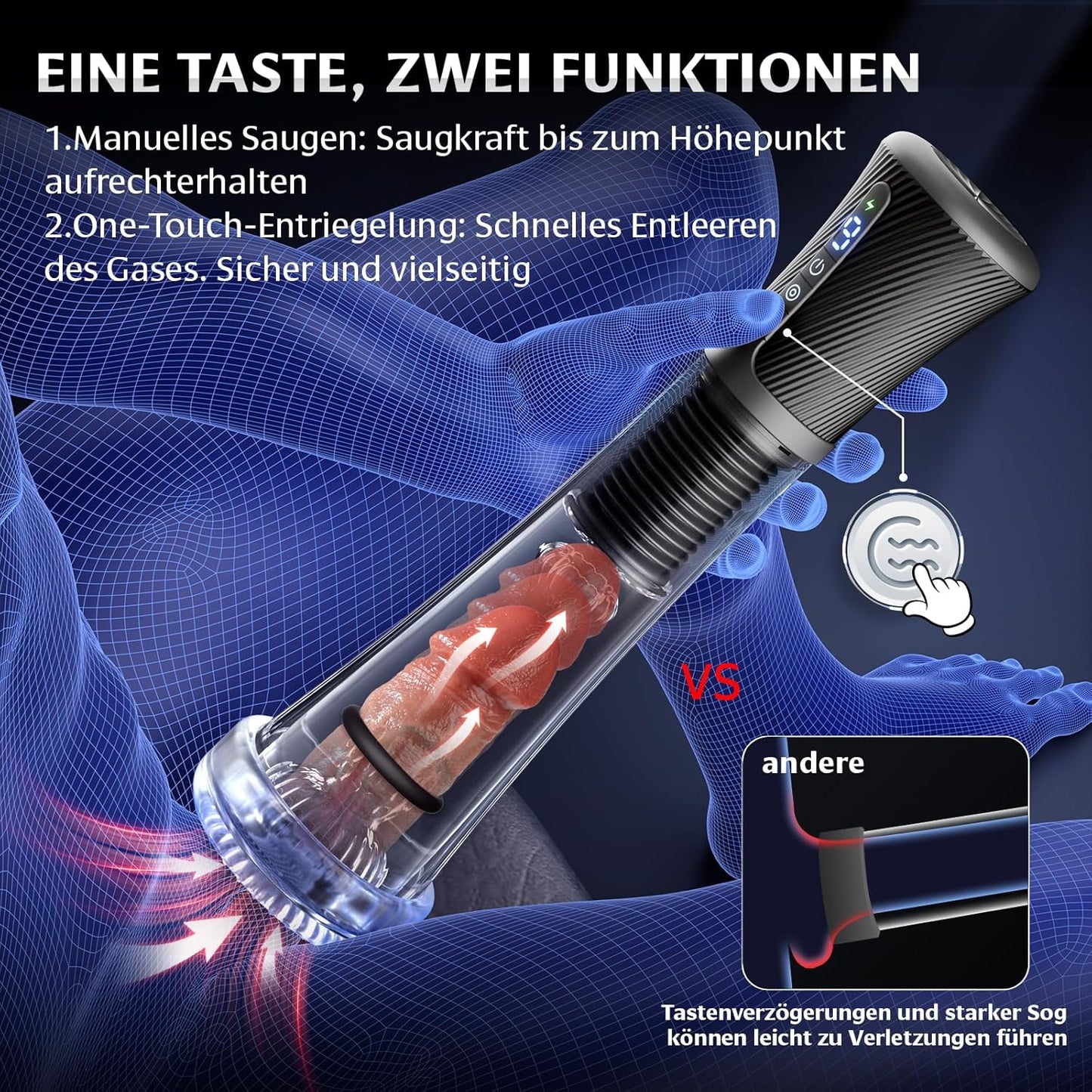 3 in 1 Elektrische Penispumpe Masturbatoren mit 9 Vibrationsintensitäten & 5 Saugmodi