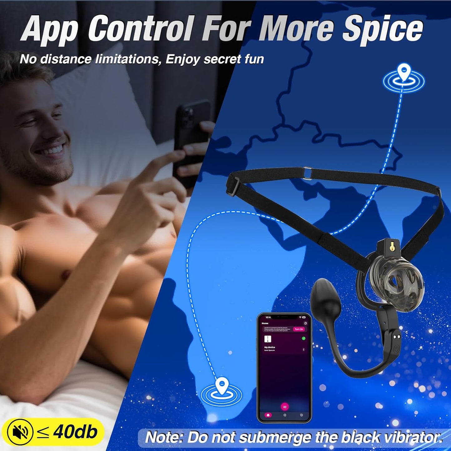 App-gesteuerter Keuschheitskäfig Schwarzem Riemen Penistrainer mit Ringe in 6 Größen