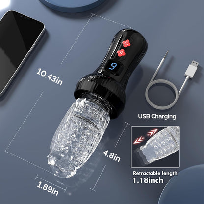 2 IN 1 LCD-Display Automatische Masturbatoren Stroker mit 9 Stoß und Rotationsmodi