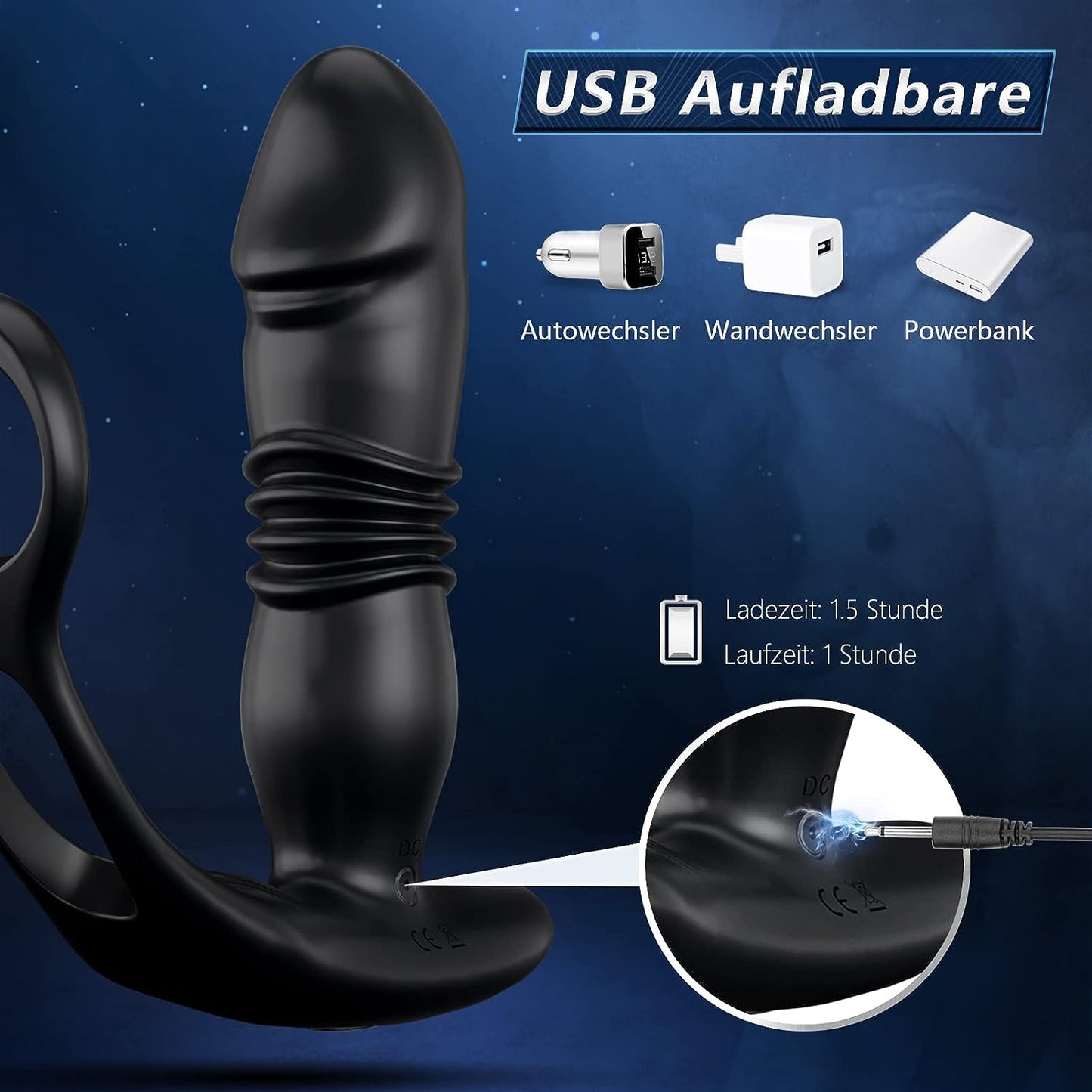 SAUL 3 Telescopic 12 Vibration Double Cock Ring Prostate Vibrator 