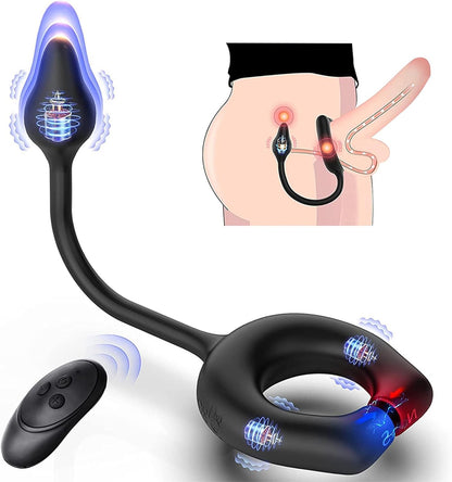 Penisring Analvibrator Prostata Stimulator mit 10 Vibrationsmodi und Magnetischem Cockring