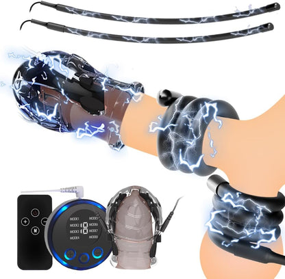 Elektro Schock Eichel Hülse Penis Trainer Set mit Penisringe Hodenring