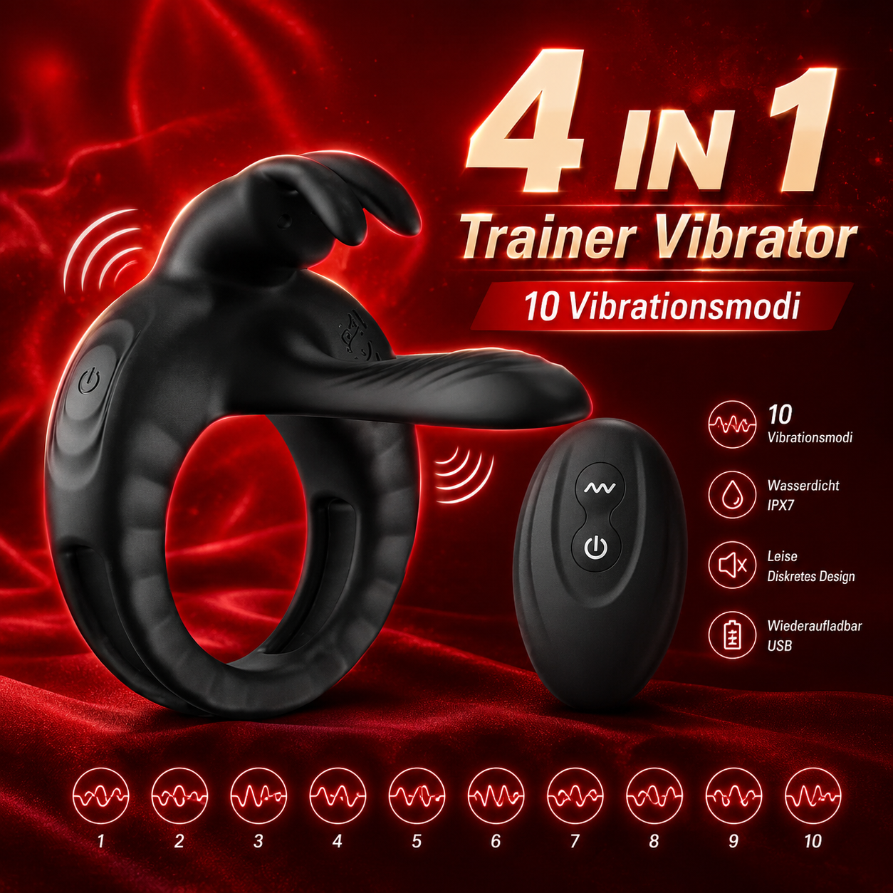 4 IN 1 Penistrainer Cock Ring Vibrator Sextoysets mit 10 Vibrationsmodi