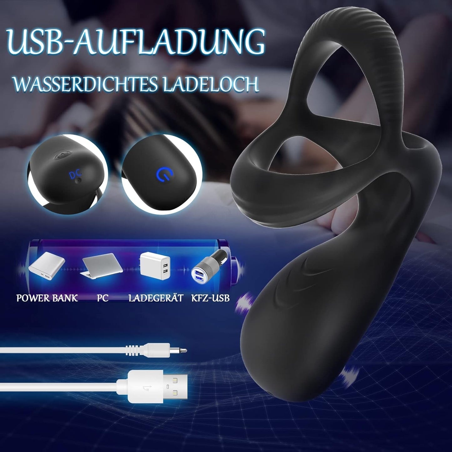 3 in 1 Dehnbar Vibratoren Penisring Erektion Massager mit 10 Modi Vibration