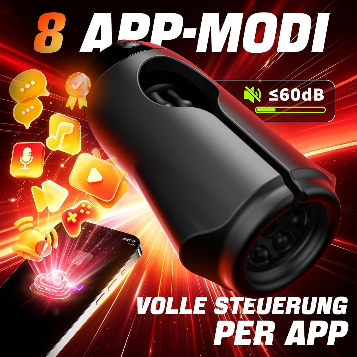 App-gesteuerter Penis Trainer Blowjob Eichelstimulator mit 9 Rotations und Vibrationsmodi