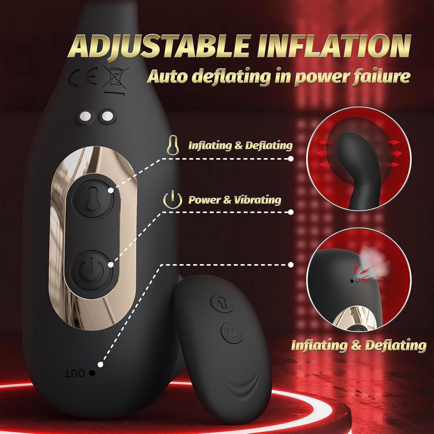 Aufblasbar Analvibratoren Prostata Stimulator Penisring mit 10 Vibrationen