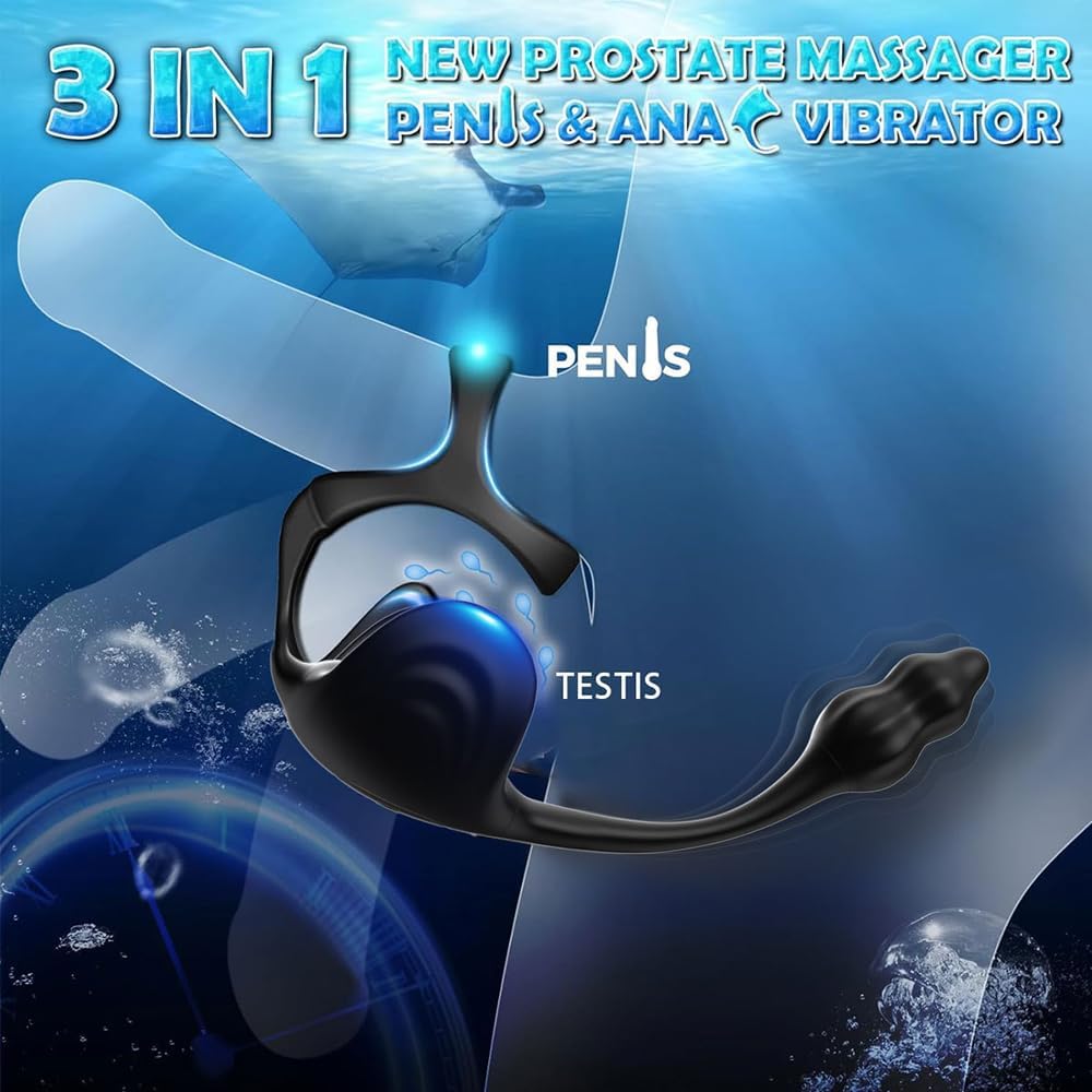3 IN 1 Hodenvibrator Penisring Vibratoren Prostata Stimulator Massagegeräte mit 9 Vibrationsmodi