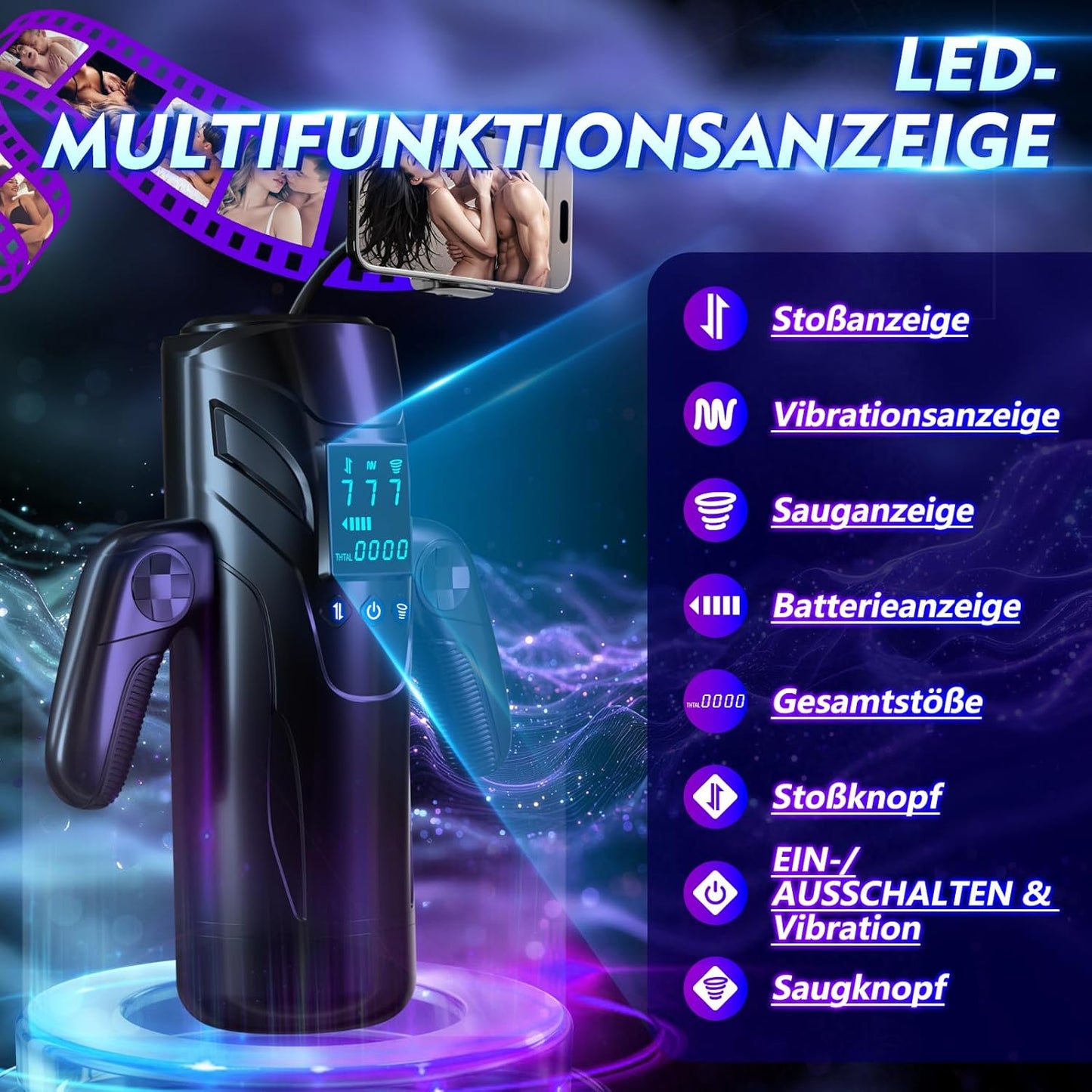 Realistischer Masturbator Stroker Blowjob mit 7 Saugmodi & Stoßmodi & Vibrations