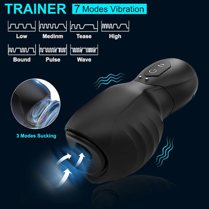 Elektrische Penistrainer Stroker Masturbatoren mit 7 Vibrationen und 3 Vakuumsaugern